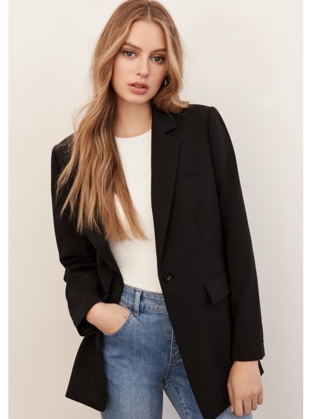 Charlie B Ponte Blazer Black Single-Breasted